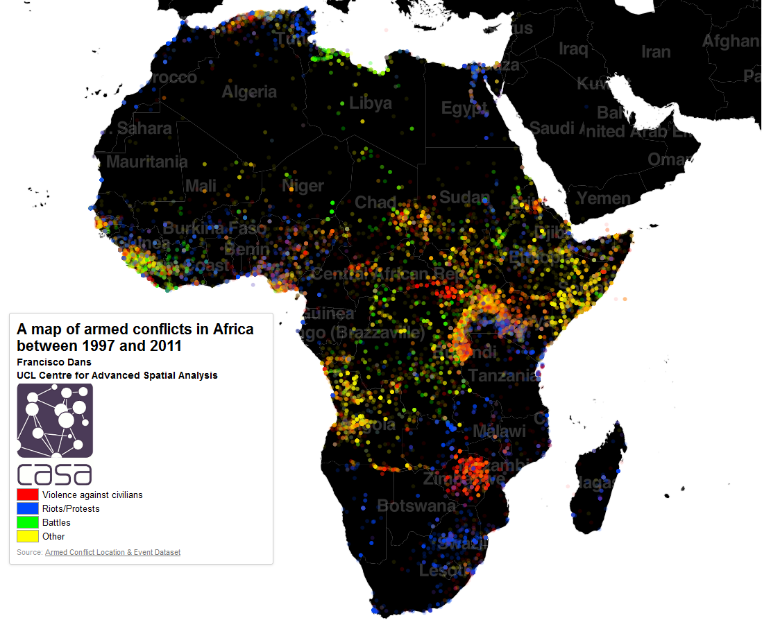 Map of armed conflicts in Africa 1997-2011