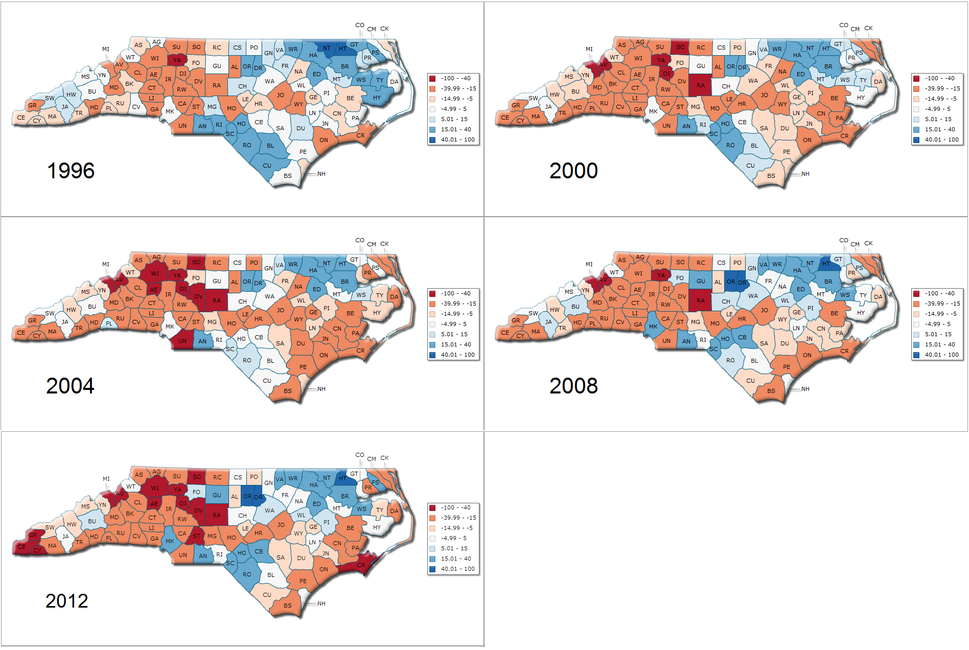 US Presidential election results in North Carolina 1996-2012