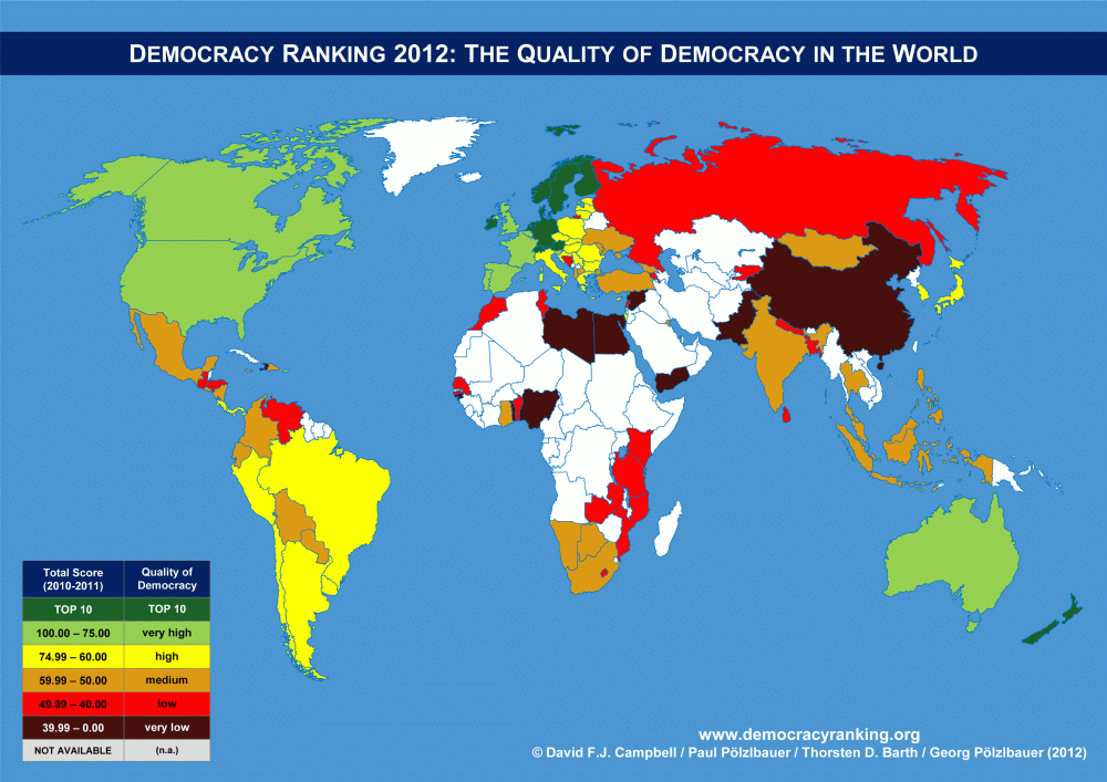 democracy ranking worldmap 2012