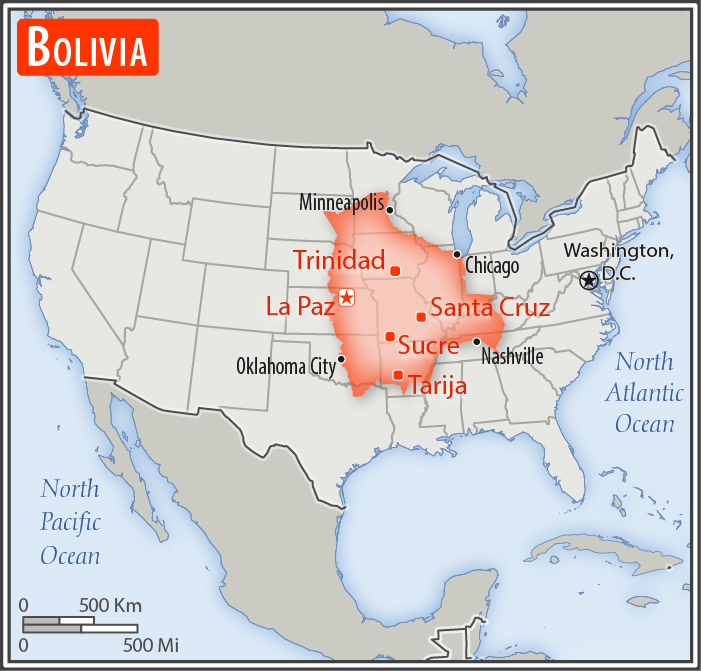 Area comparison map of Bolivia