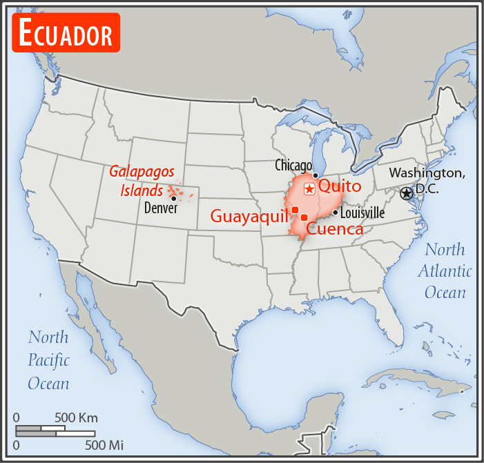 Area comparison map of Ecuador