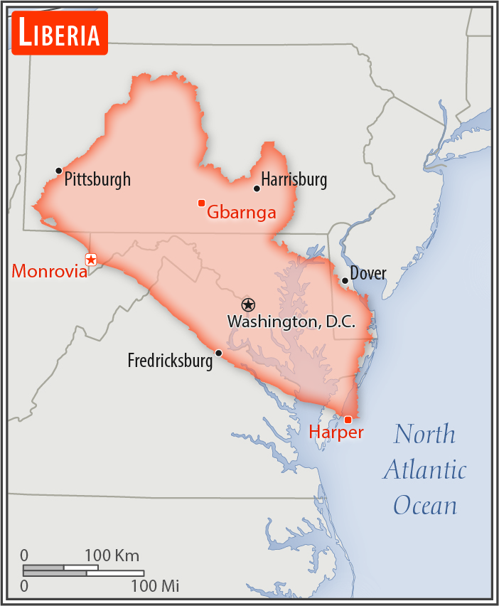 Area comparison map of Liberia