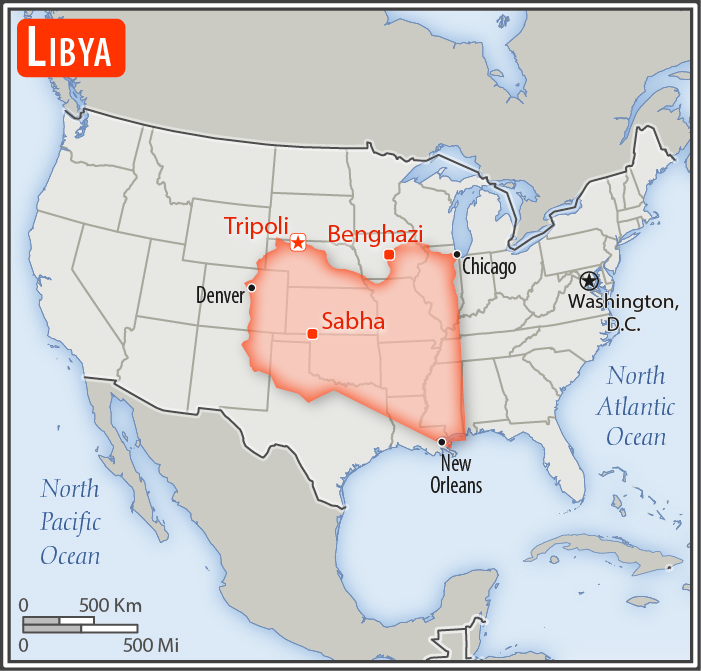 Area comparison map of Libya