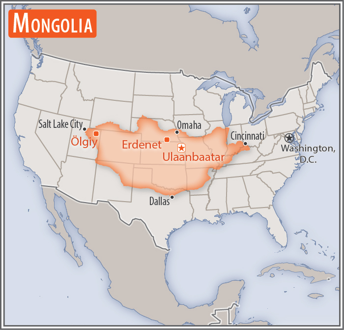 Area comparison map of Mongolia