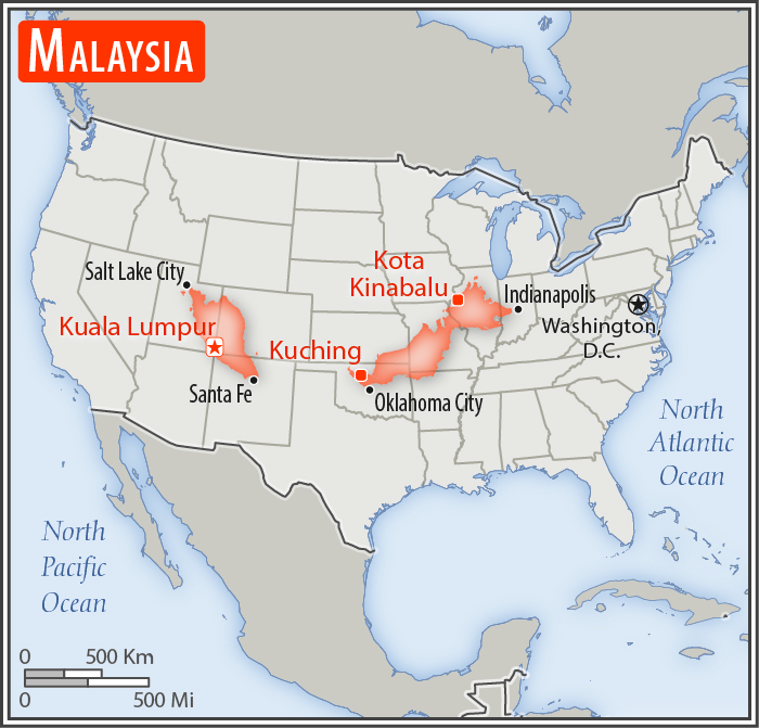 Area comparison map of Malaysia