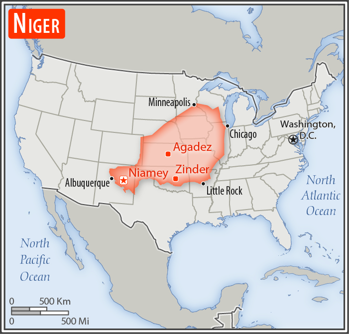 Area comparison map of Niger