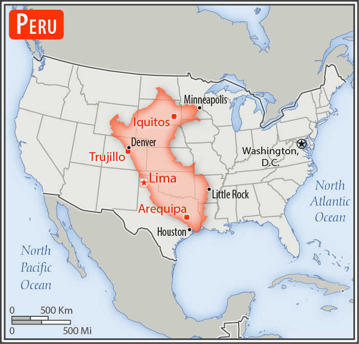 Area comparison map of Peru