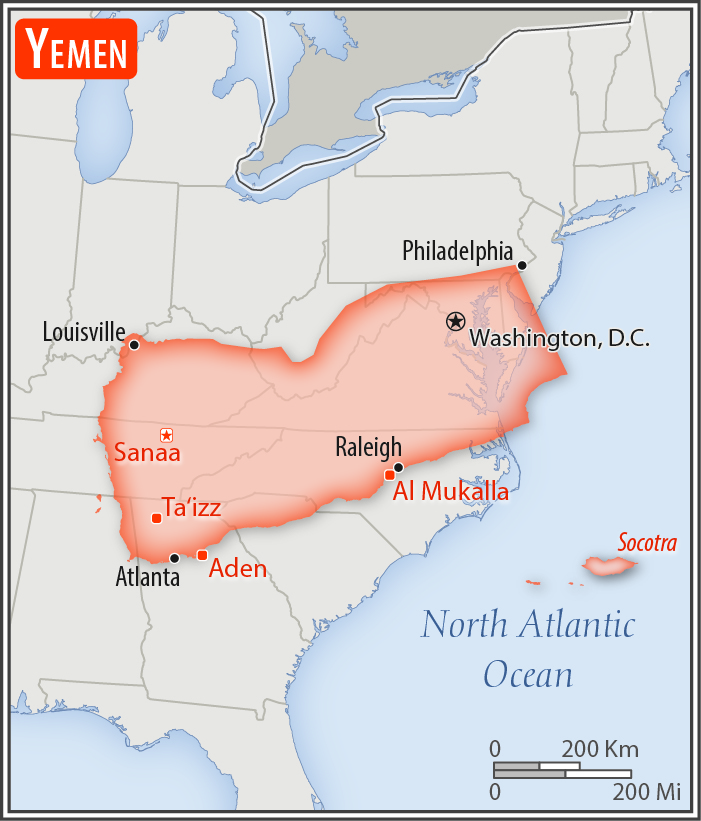 Area comparison map of Yemen