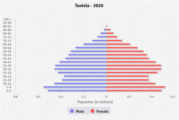 Population pyramid of Tunisia