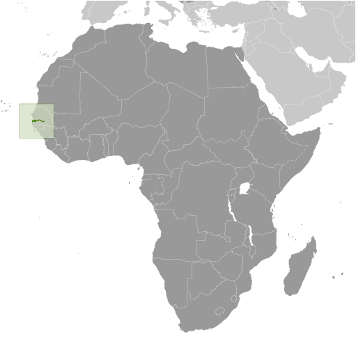 Map showing location of The Gambia