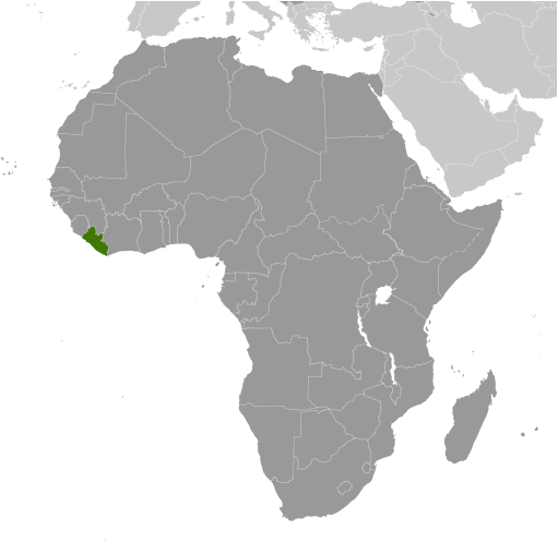 Map showing location of Liberia