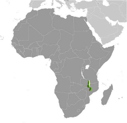 Map showing location of Malawi