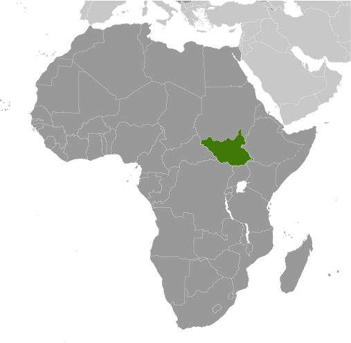 Map showing location of South Sudan