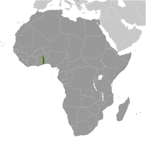 Map showing location of Togo