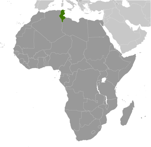 Map showing location of Tunisia