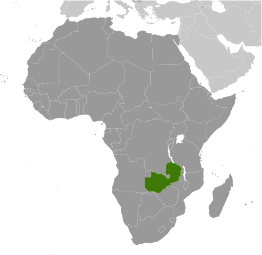 Map showing location of Zambia