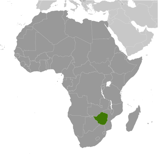 Map showing location of Zimbabwe