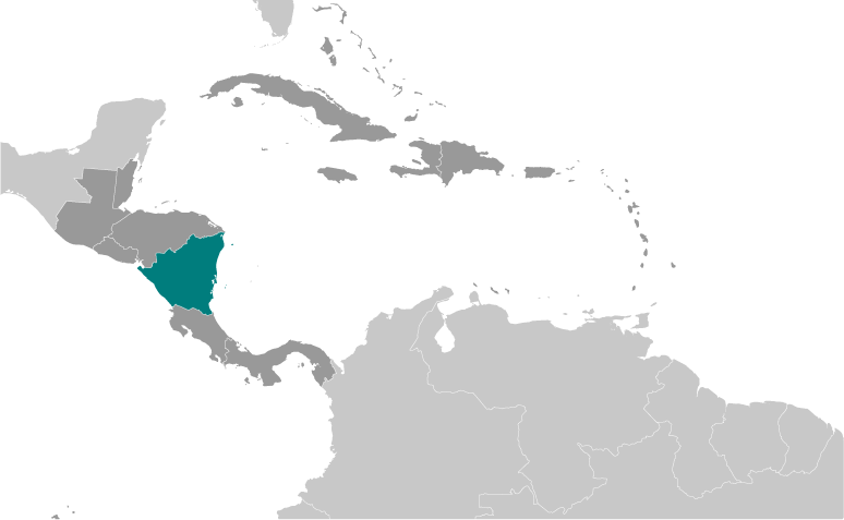 Map showing location of Nicaragua