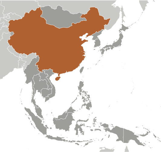 Map showing location of China