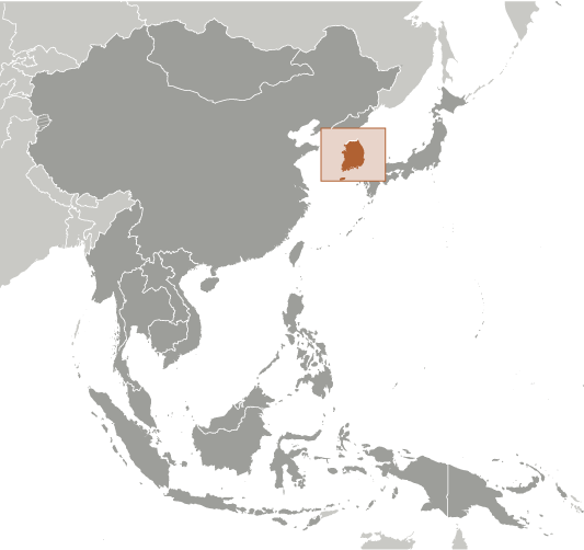 Map showing location of South Korea