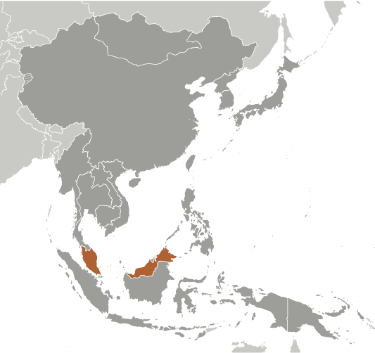 Map showing location of Malaysia