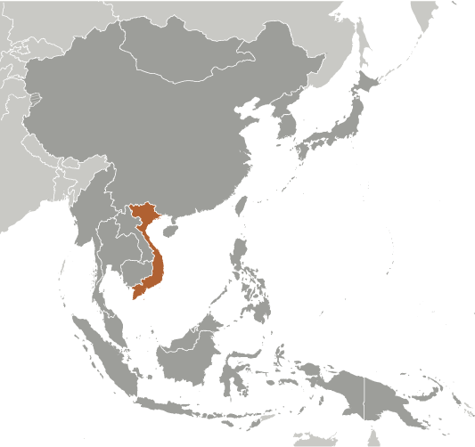 Map showing location of Vietnam