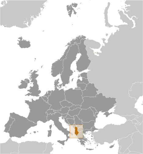 Map showing location of Albania