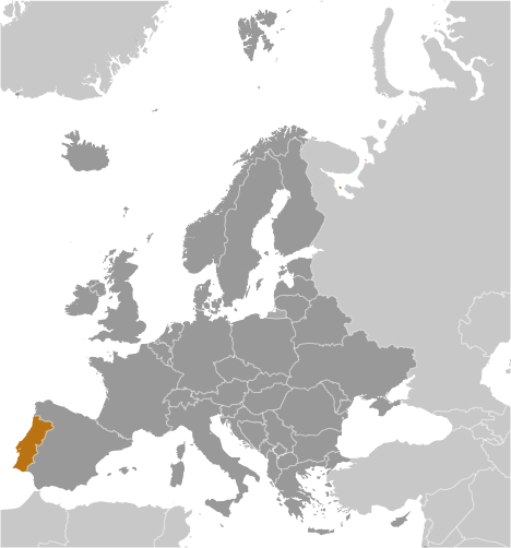 Map showing location of Portugal