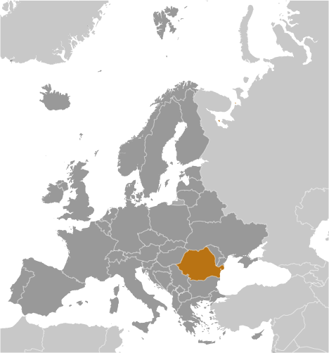 Map showing location of Romania