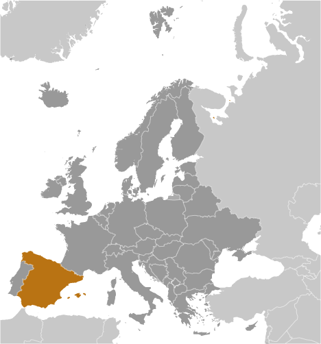 Map showing location of Spain