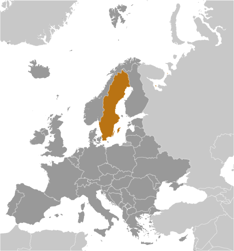 Map showing location of Sweden
