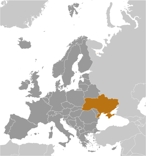 Map showing location of Ukraine
