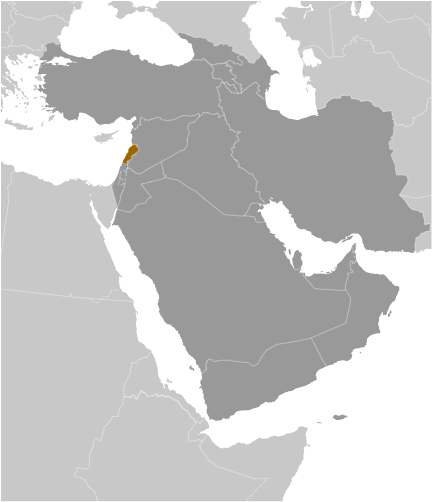 Map showing location of Lebanon