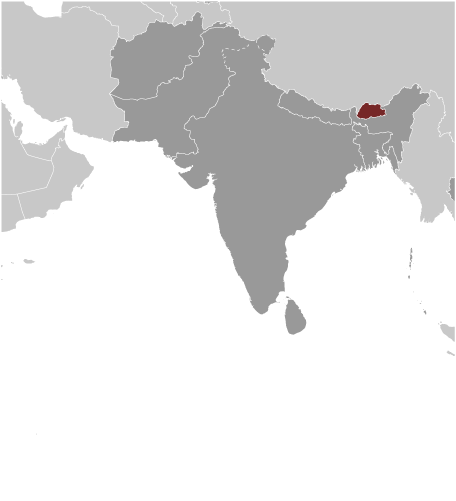 Map showing location of Bhutan