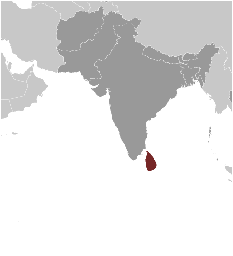 Map showing location of Sri Lanka