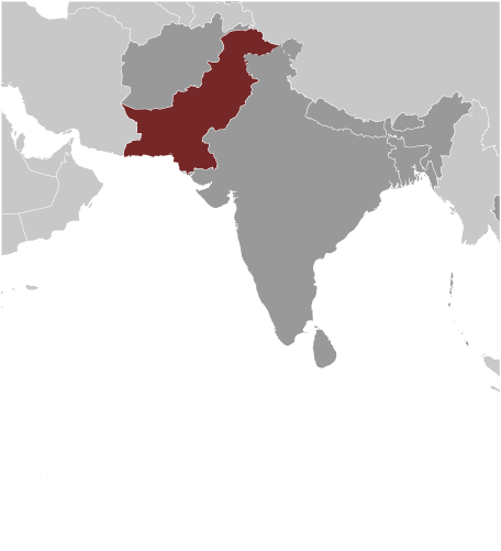 Map showing location of Pakistan