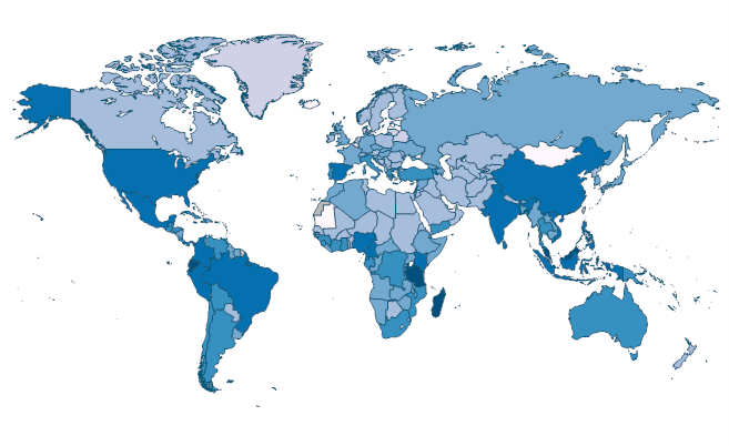 Plant species (higher), threatened by Country