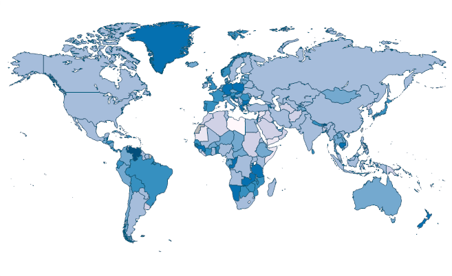 Forest resources area 2005 fao global country assessment map land percent forestry fra countries colours agriculture organization low dark light Terrestrial protected areas (% of total land area) by Country