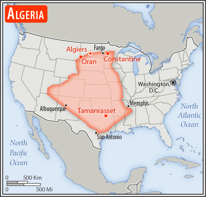 Area comparison map of Algeria