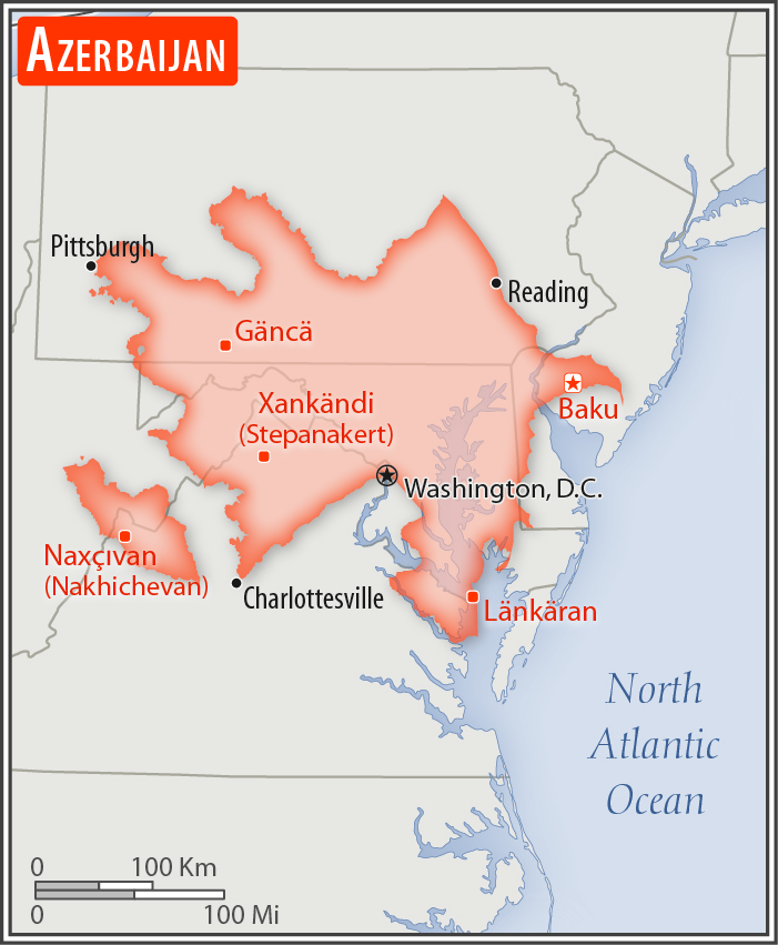 Area comparison map of Azerbaijan