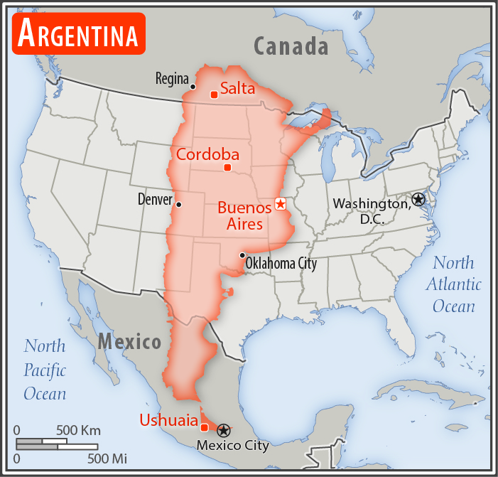 Area comparison map of Argentina