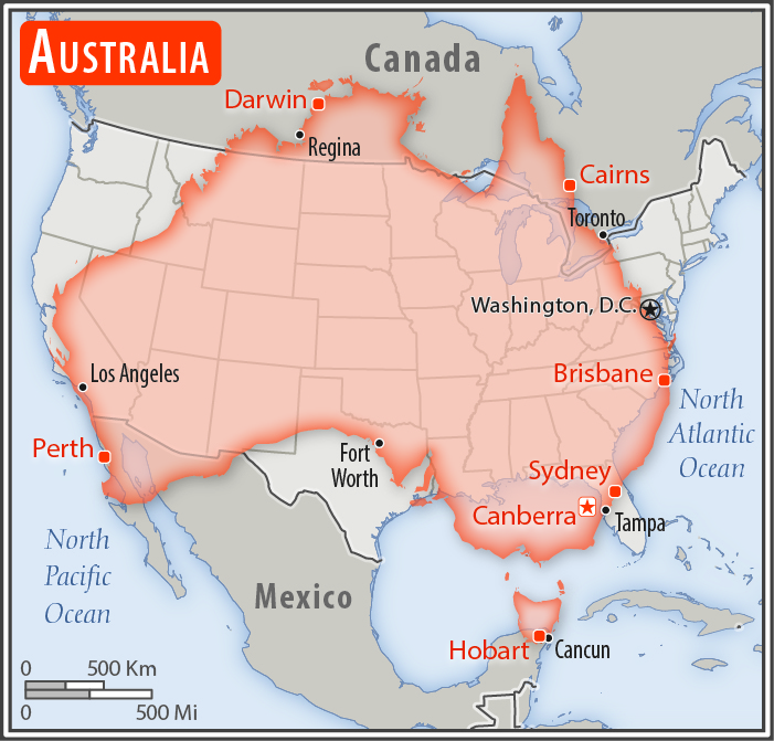 Area comparison map of Australia