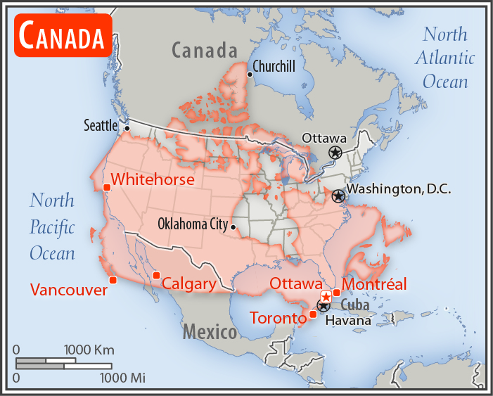 Area comparison map of Canada