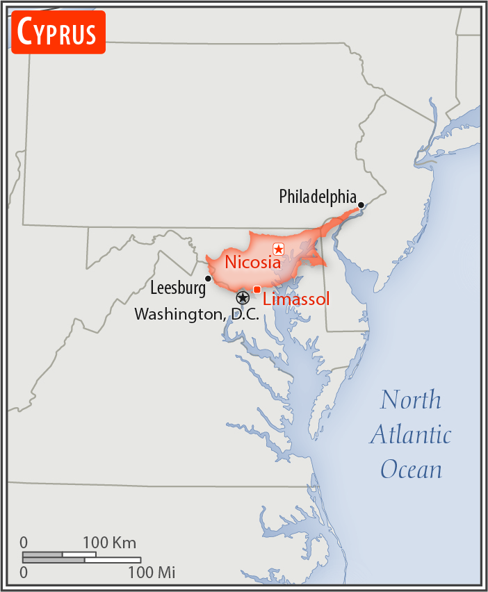 Area comparison map of Cyprus