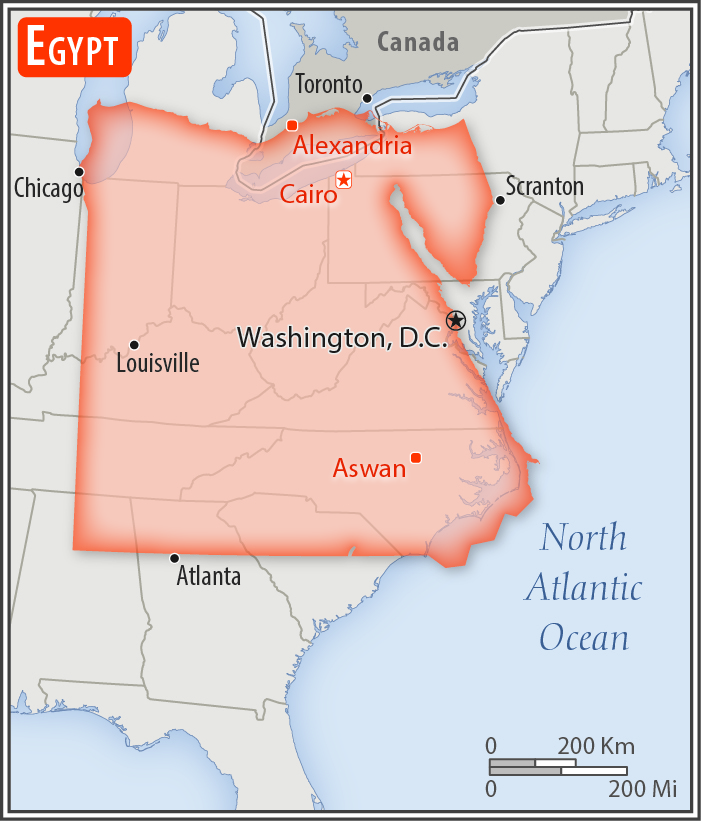Area comparison map of Egypt