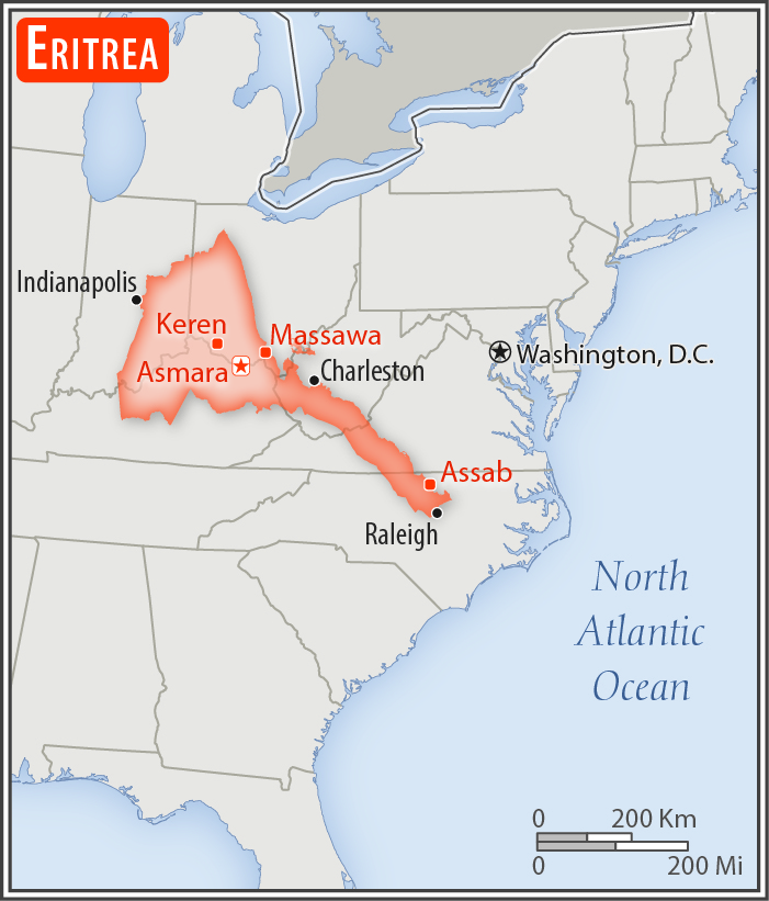 Area comparison map of Eritrea