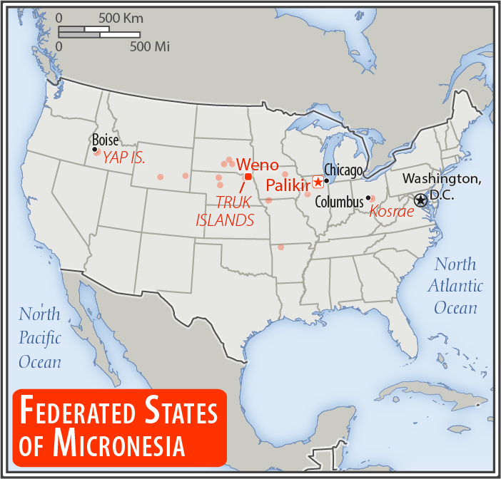Area comparison map of Federated States of Micronesia