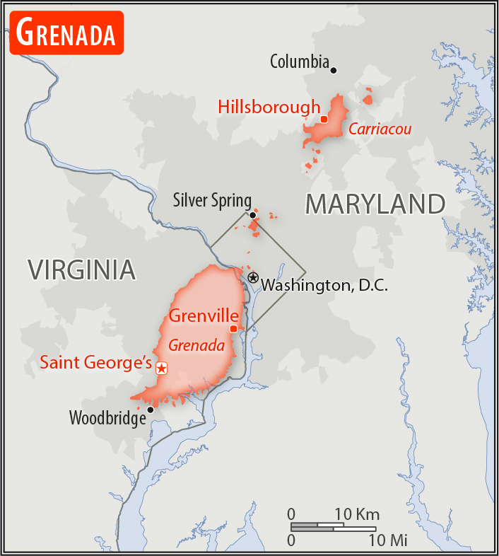 Area comparison map of Grenada