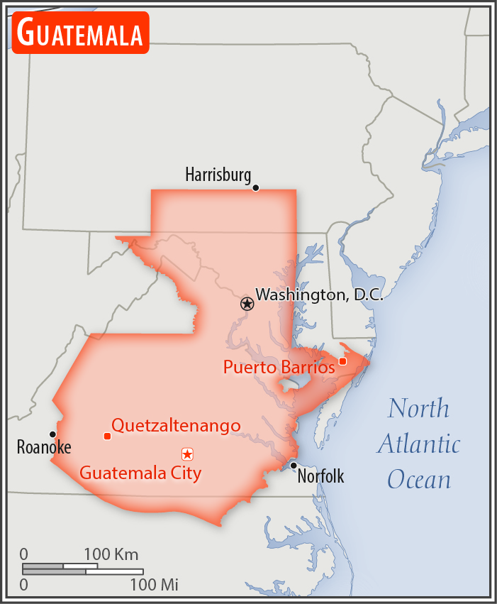 Area comparison map of Guatemala