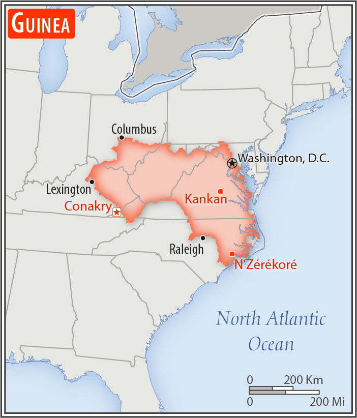 Area comparison map of Guinea